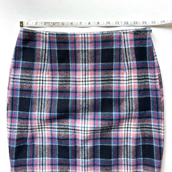 Tibi Lace Trim Red Blue Black & White Check Plaid Wool Pencil Skirt Size 4 - Picture 14 of 15